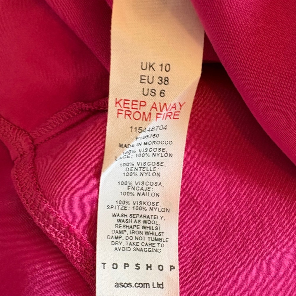Topshop Hot Pink Satin Red Lace Maxi Nightgown Slip Dress Side Slit Fuchsia SZ 6 - Picture 11 of 13